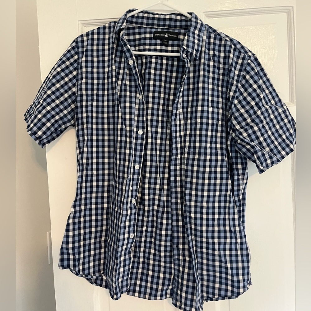 Blue plaid short sleeve button up